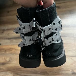 UGG Girls black boots with silver bows